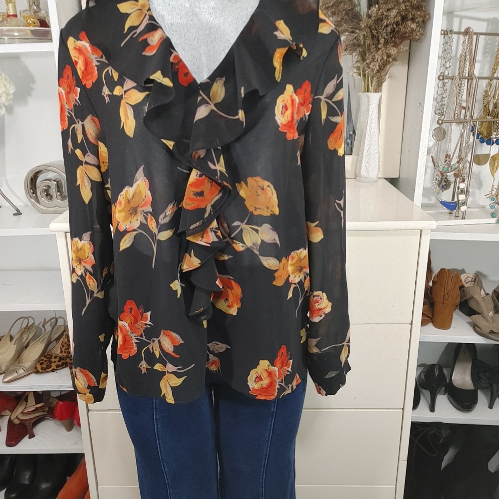 A-line Floral Long Sleeve Blouse Size 14